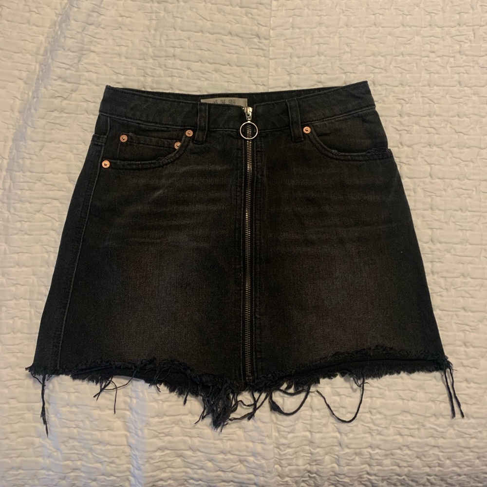 Free People Black Denim Skirt